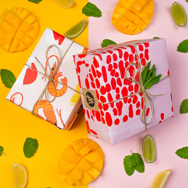 Woodies gummed paper tape plastic free eco packaging kraft card gifting set paper lulu lobster southern rock lobster pink red design print made in australia product shop recycle recyclable ethical small business women owned local gift present presents gift ideas
