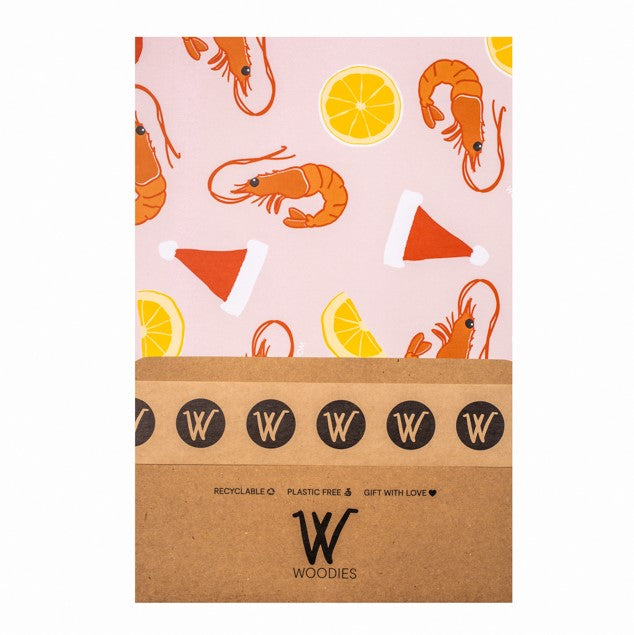 Woodies gummed paper tape plastic free eco packaging kraft card gifting set paper design print made in australia product shop recycle recyclable ethical small business women owned local gift present presents gift ideas tassie tasmania abstract art holidays christmas prawn prawns shrimp occasion native australia flora fauna animal colour color colorful colourful bright fun #plasticsucks pink lemon santa hat 